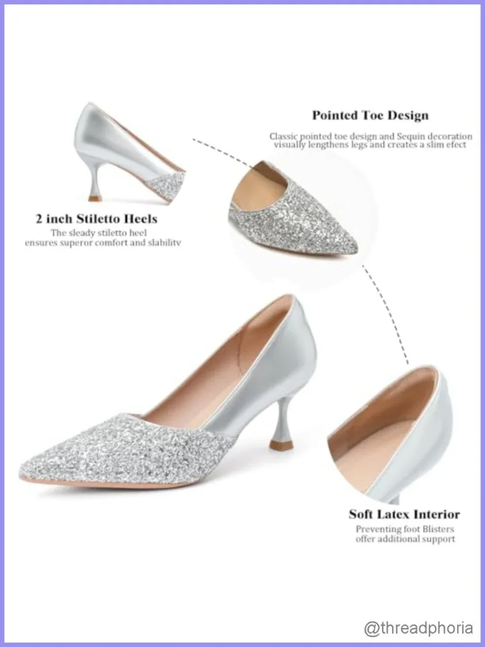 Sequin Pointed Toe Kitten Heels Women's Pumps 2 Inch Stiletto Slip On Wedding